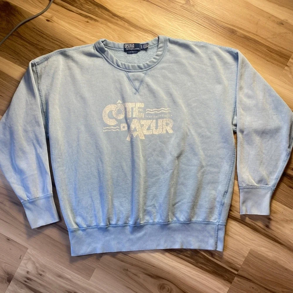 Polo Ralph Lauren Cote D'Azur Sweatshirt Mens XL Blue Vintage Fit Fleece Graphic